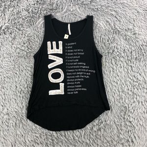 Love Nation Tank Top NWT Womens Large Love Embellished Black White